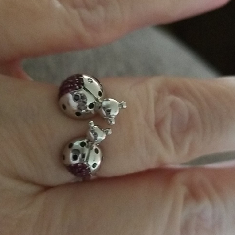 Lady Bugs Ring - 925 SS White Gold Overlay & Ruby - Picture 5 of 12